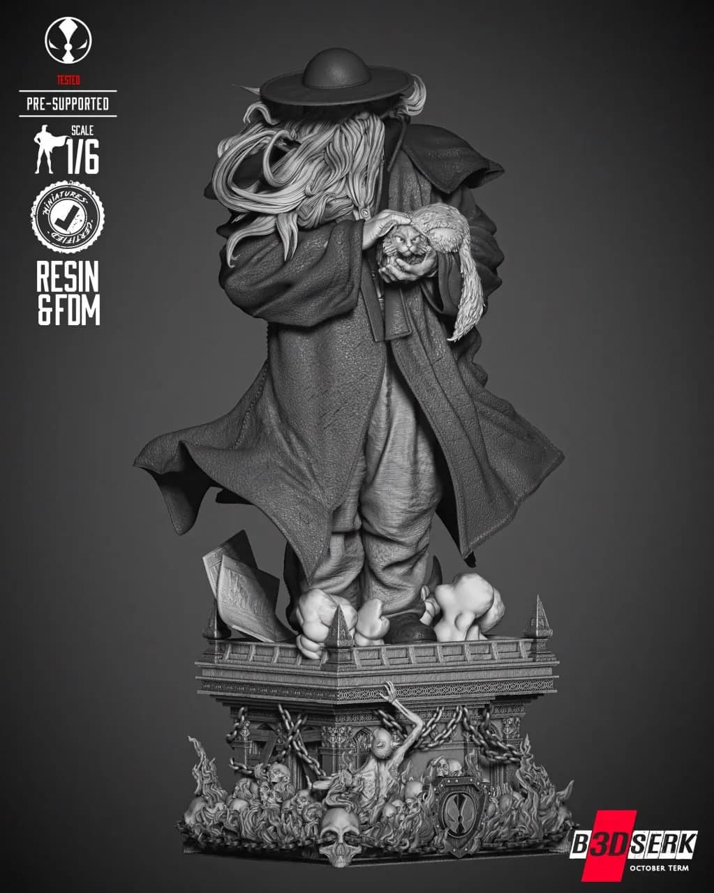 STL - Escultura de Cogliostro con gato render 2