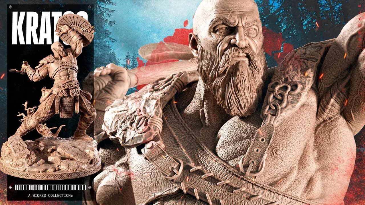 STL - Escultura de Kratos con arco render 4