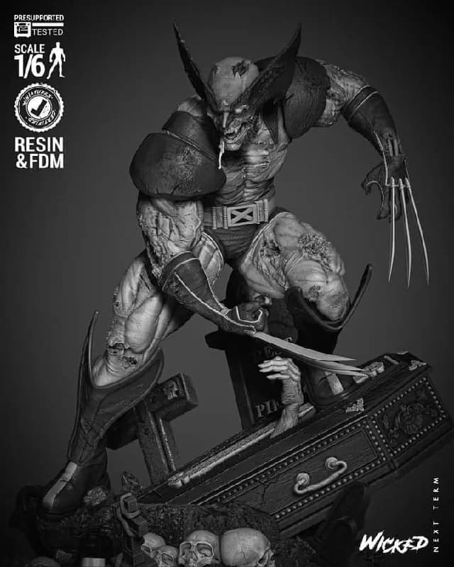 STL - Escultura de Wolverine Zombie render 2