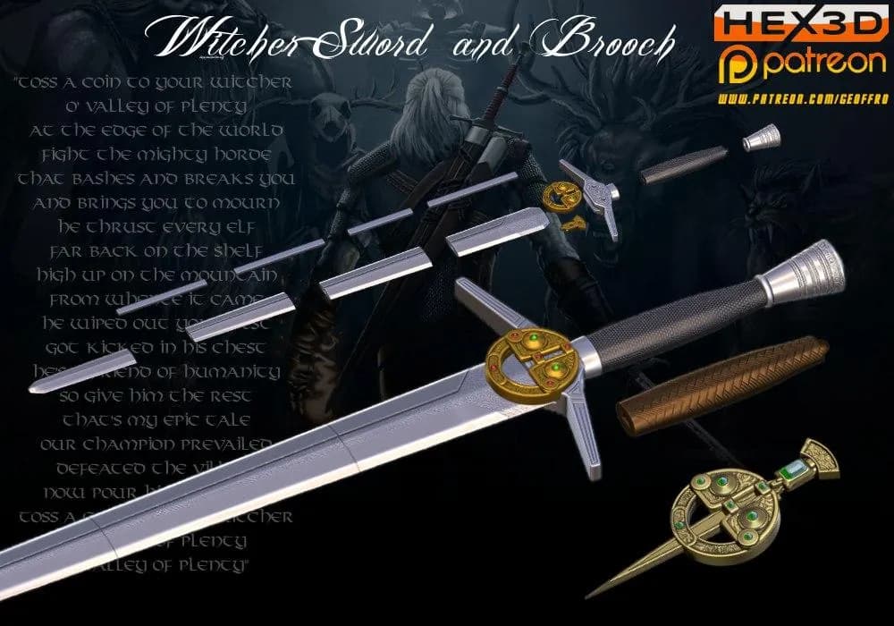 STL - Espada y broche de The Witcher render 2