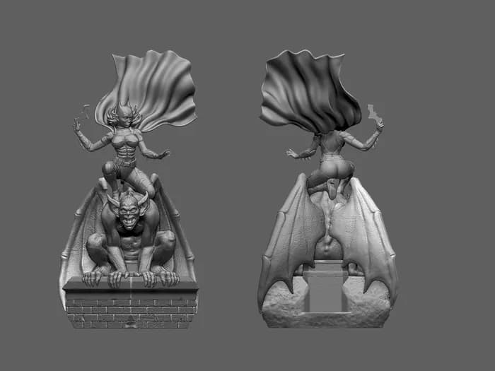 STL - Estatua Batgirl con Gárgola render 2
