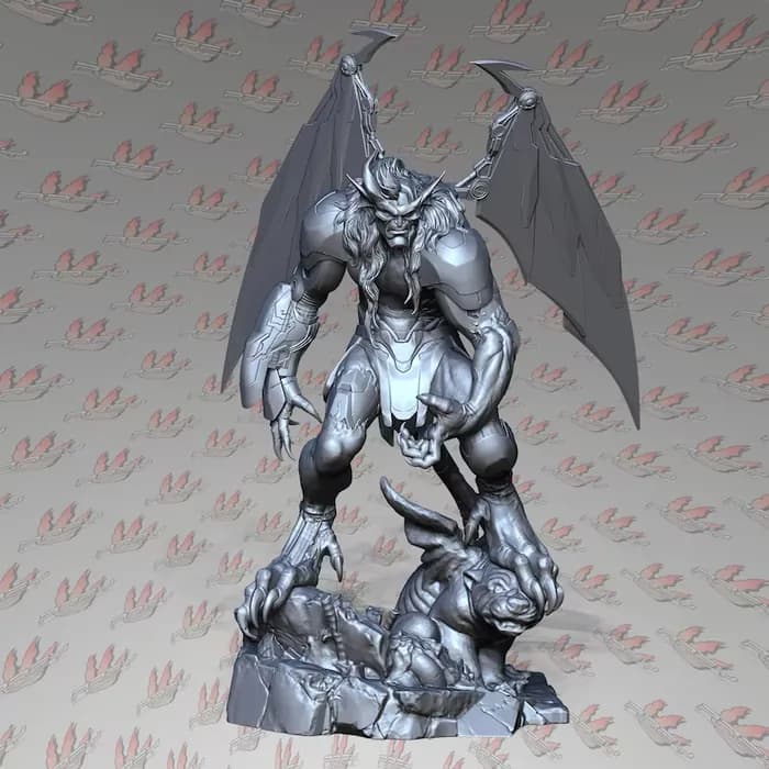 STL - Estatua de Demonio con Alas render 2