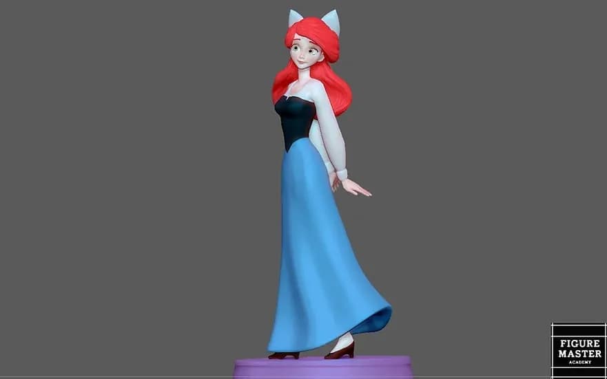 STL - figura Ariel con vestido azul render 3
