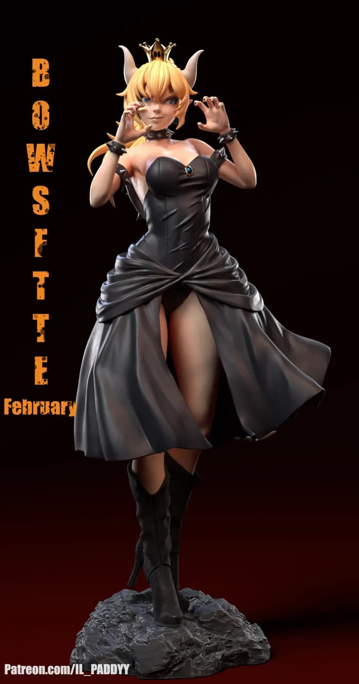 STL - Figura Bowsette estilo pin up render 3