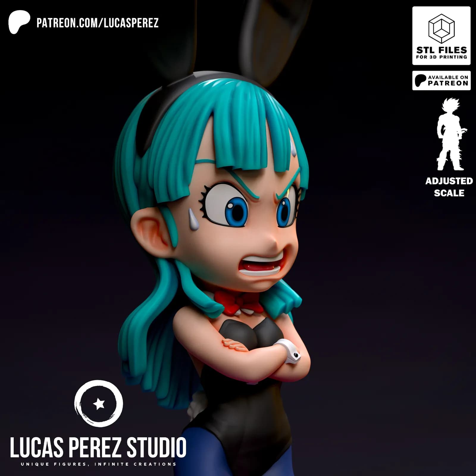 STL - Figura Bulma Bunny Estilo Chibi render 2