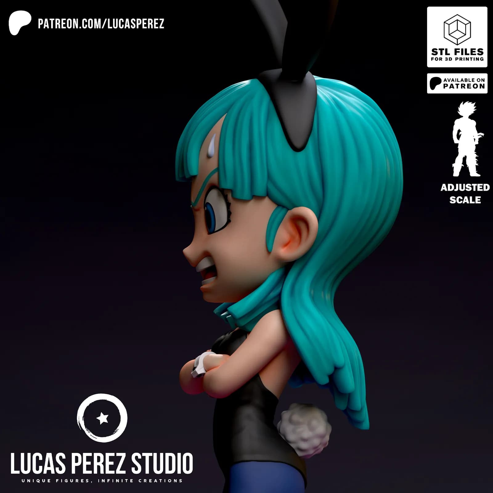 STL - Figura Bulma Bunny Estilo Chibi render 4