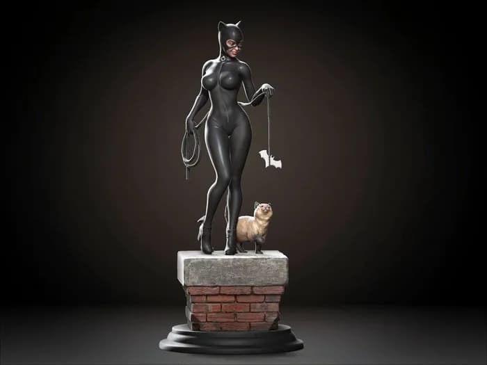 STL - Figura Catwoman y Gato render 2