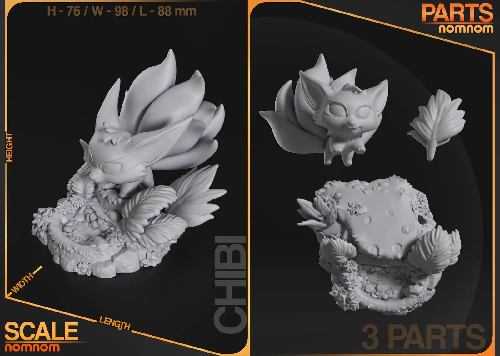 STL - Figura Chibi Kurama de Naruto render 2