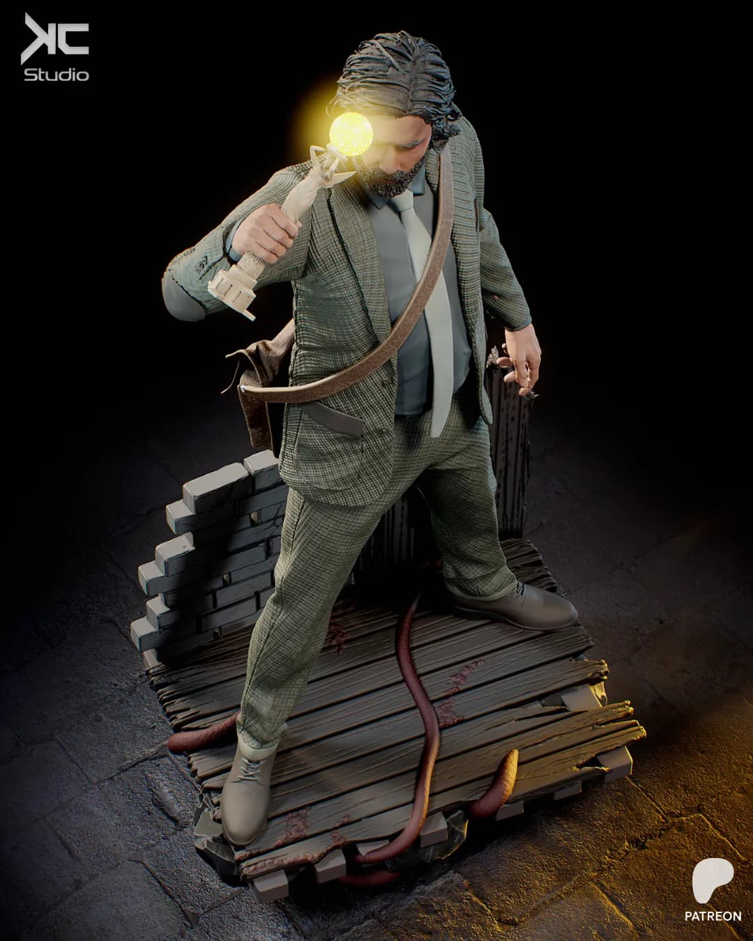 STL - Figura de Alan Wake con linterna render 4