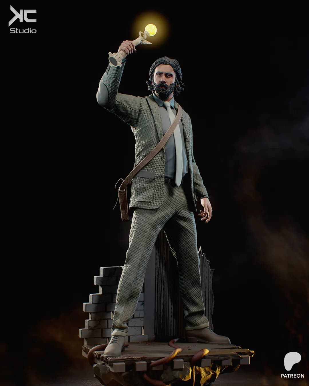 STL - Figura de Alan Wake con linterna render 5