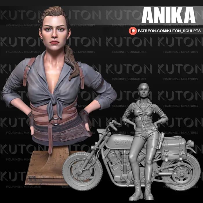 STL - Figura de Anika con Motocicleta render 2