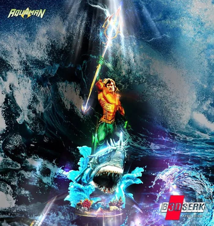 STL - Figura de Aquaman sobre tiburón