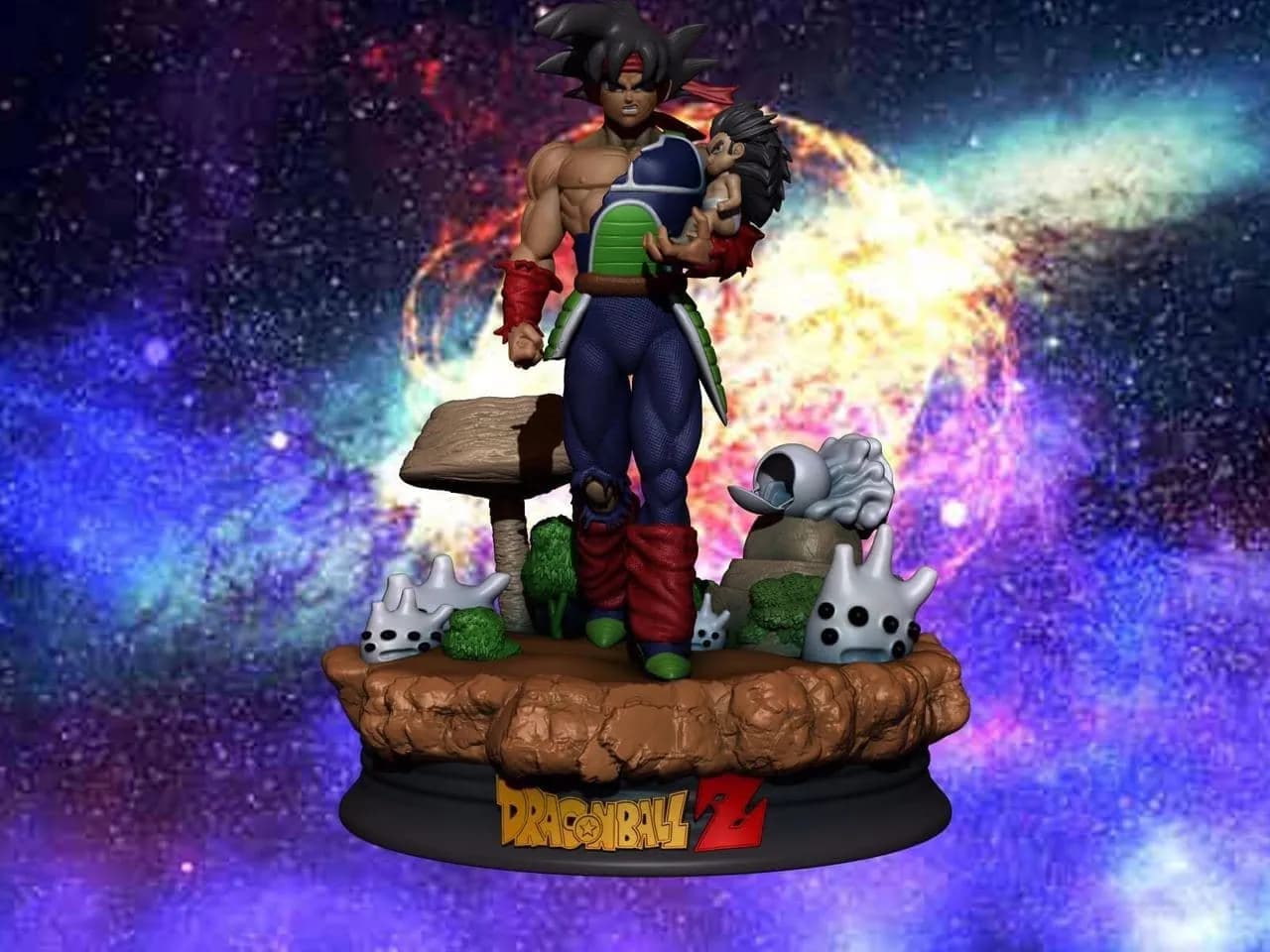 STL - Figura de Bardock con bebé Raditz