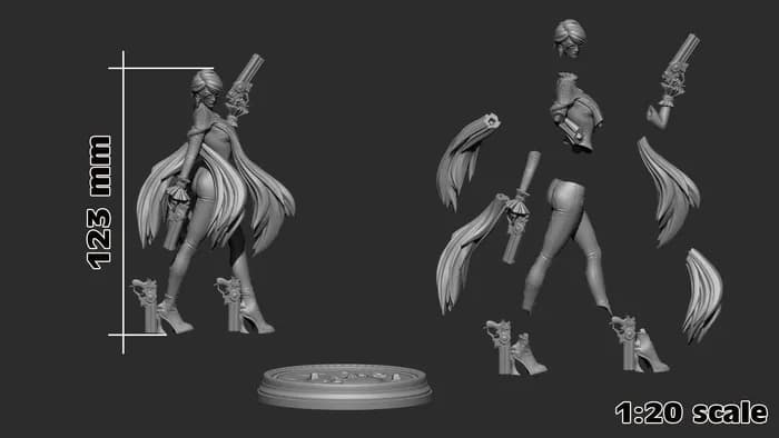 STL - Figura de Bayonetta con pistolas render 2