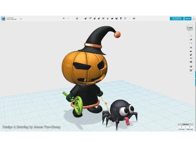 STL - Figura de Calabaza Mago con Araña render 2