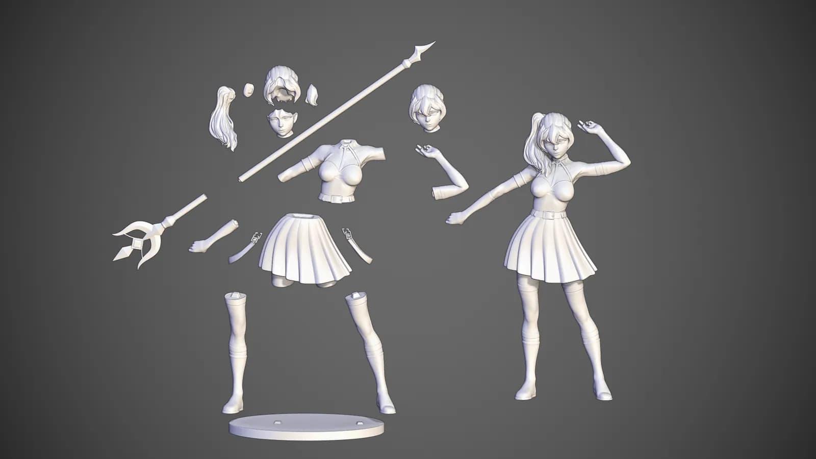STL - Figura de chica con bastón render 3