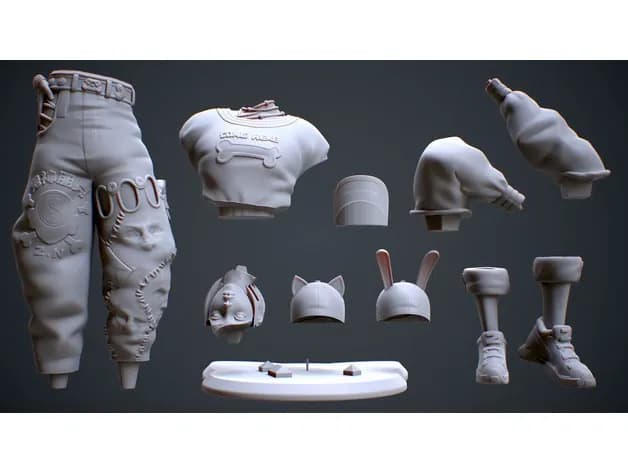 STL - Figura de chica con gorra y hueso render 3