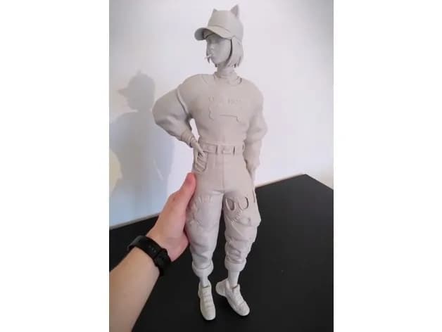 STL - Figura de chica con gorra y hueso render 4