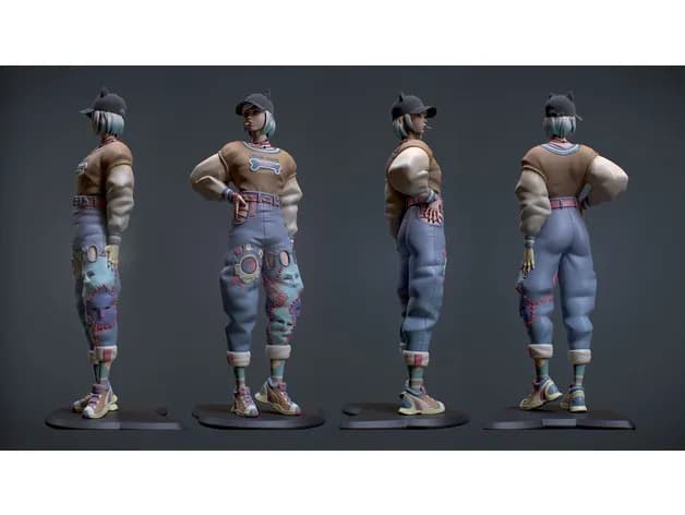 STL - Figura de chica con gorra y hueso render 5