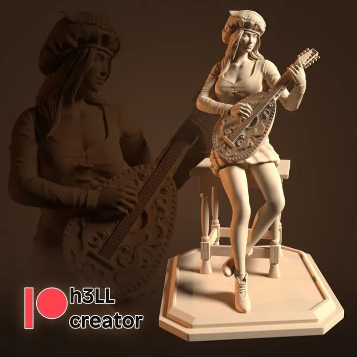 STL - Figura de dama tocando laúd