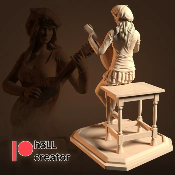 STL - Figura de dama tocando laúd render 4