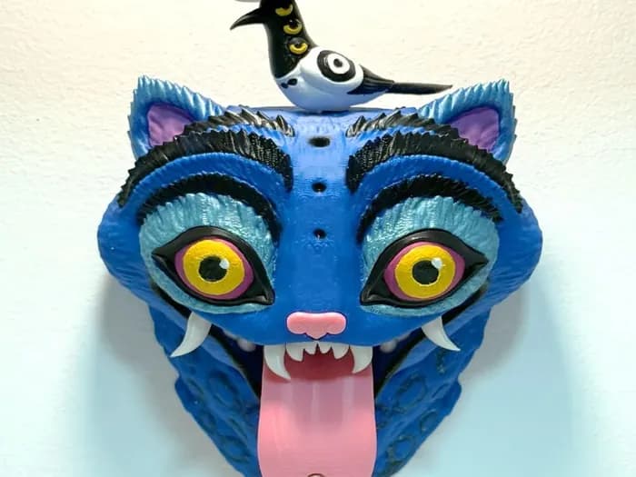 STL - Figura de Gato Azul con Pájaro