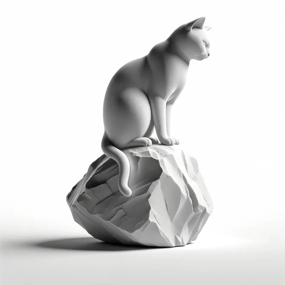STL - Figura de gato sobre roca
