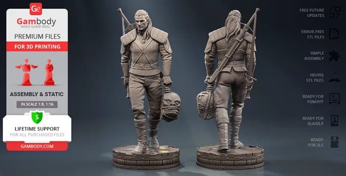 STL - Figura de Geralt de Rivia render 3
