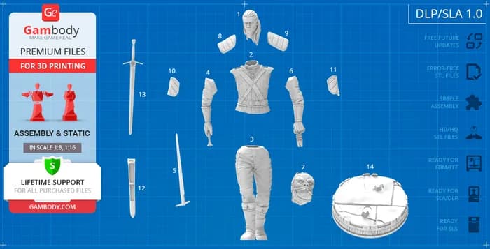 STL - Figura de Geralt de Rivia render 5