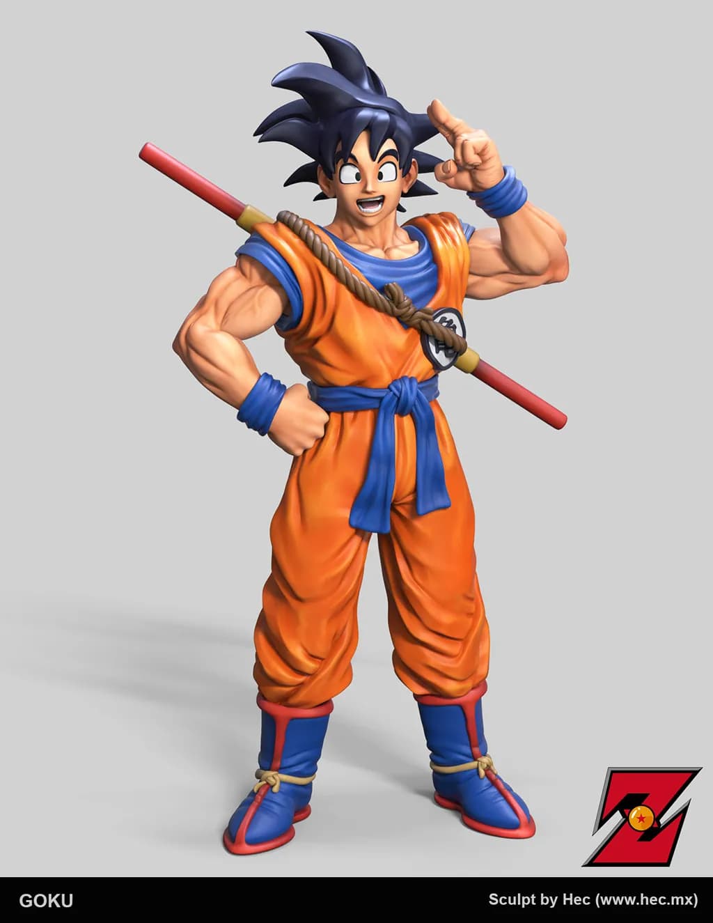 STL - Figura de Goku con bastón render 2