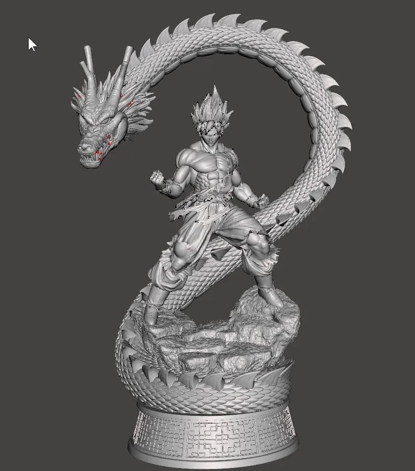 STL - Figura de Goku con Shenlong 2 render 2