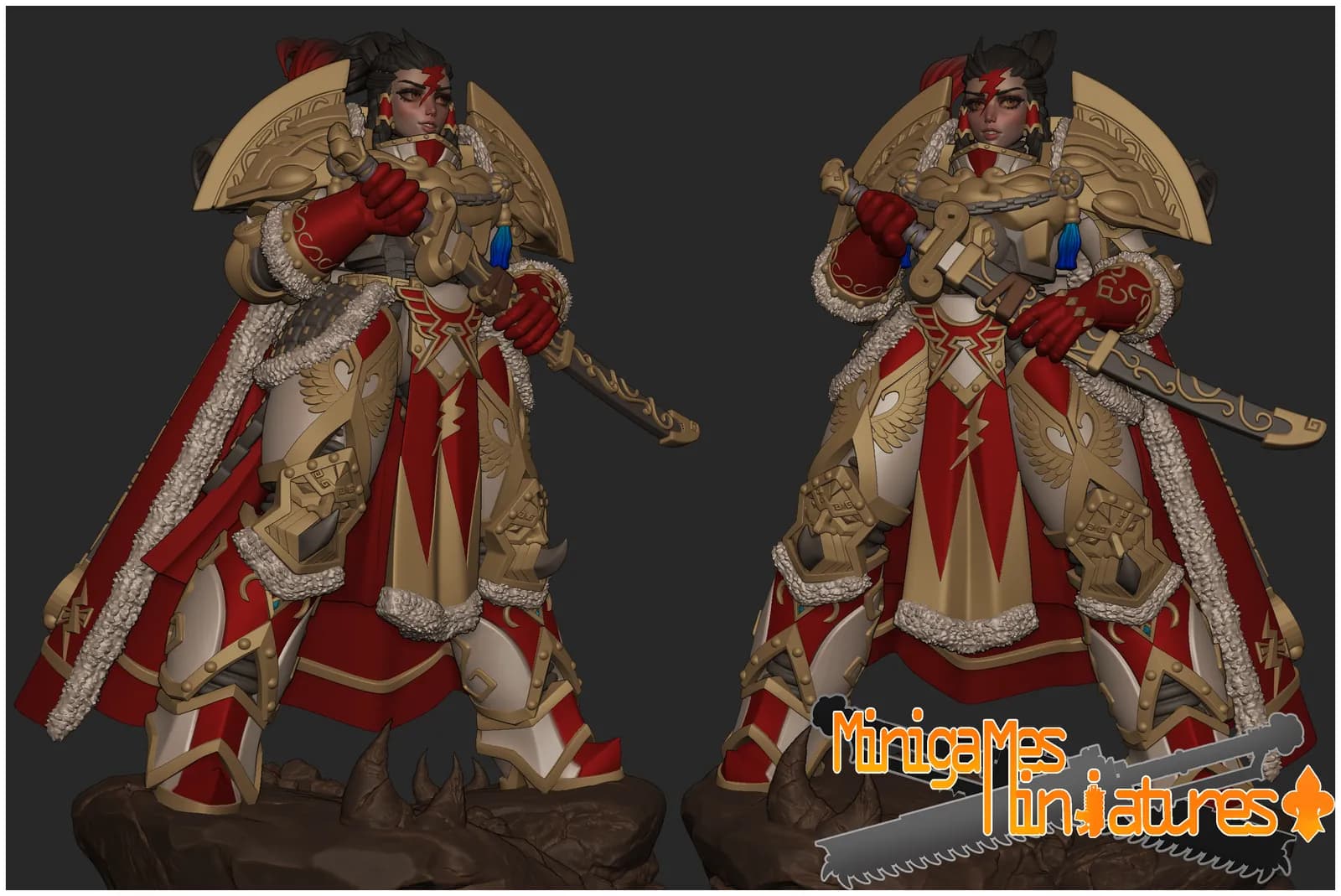 STL - Figura de guerrera anime samurái render 2