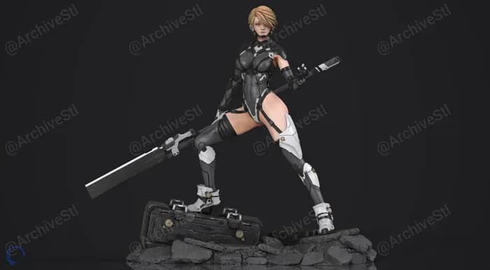 STL - Figura de guerrera cibernética render 4
