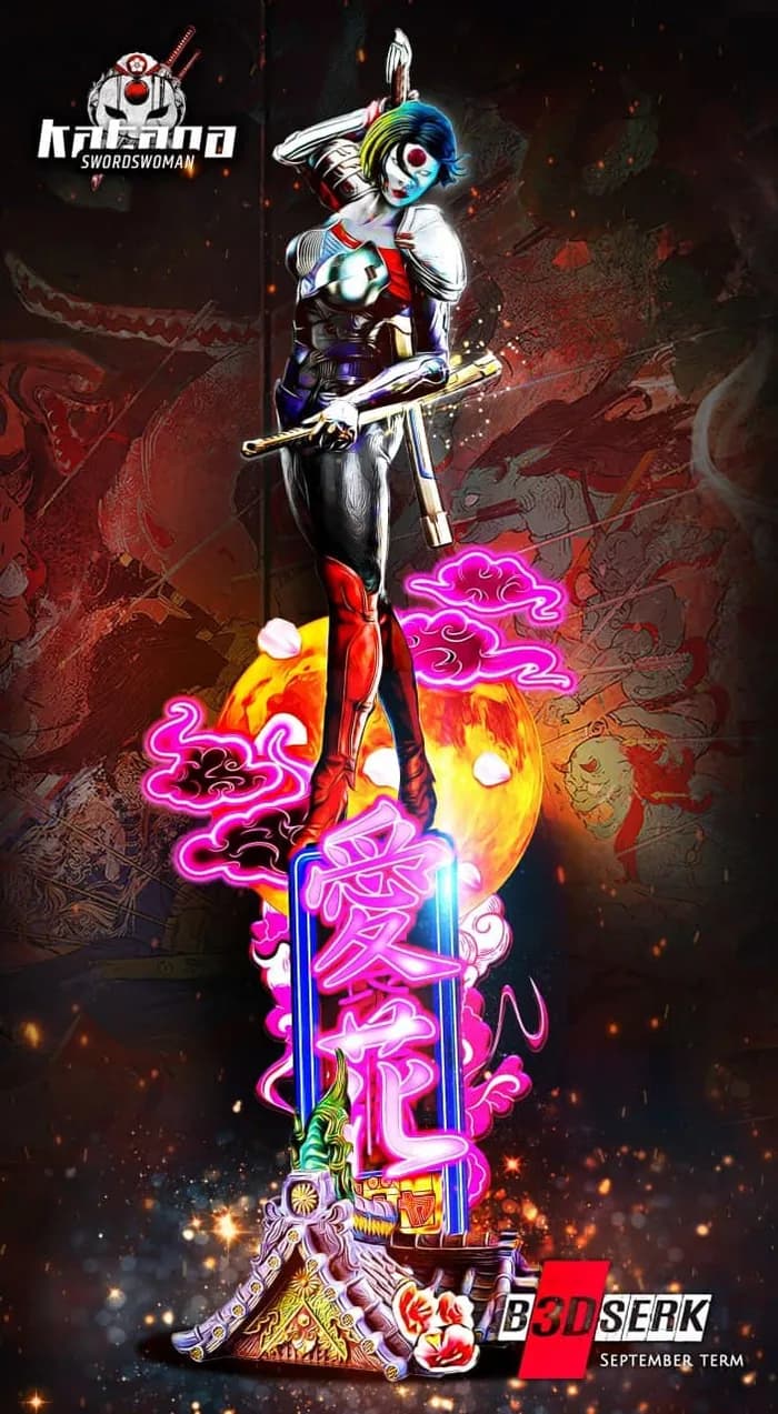 STL - Figura de guerrera espadachina render 2
