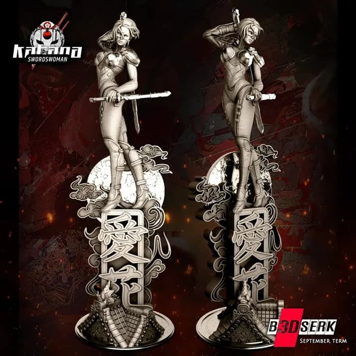 STL - Figura de guerrera espadachina render 3