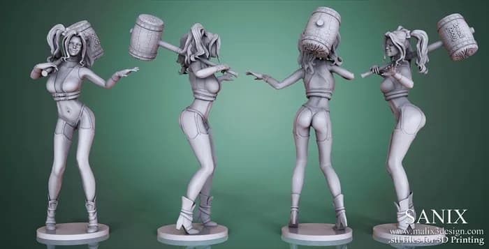 STL - Figura de Harley Quinn con Mazo render 2