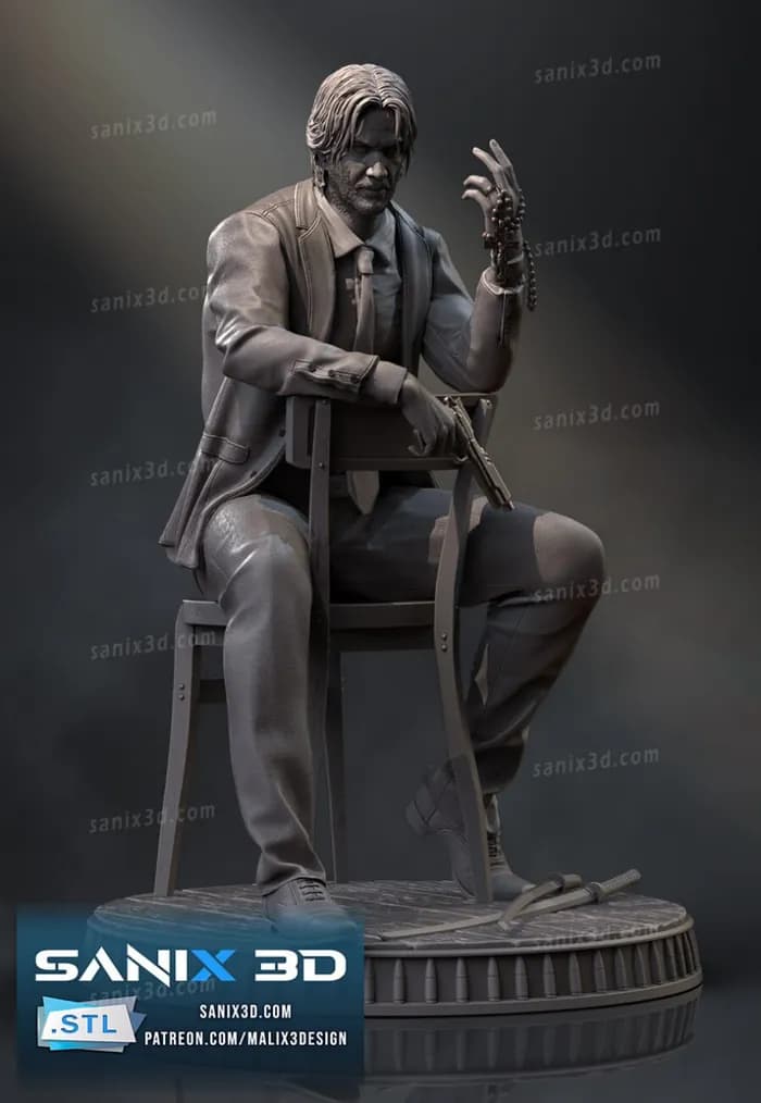 STL - Figura de John Wick con rosario render 2