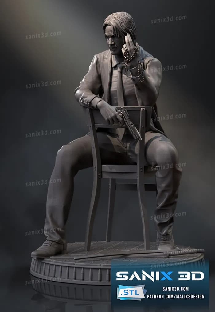 STL - Figura de John Wick con rosario render 5