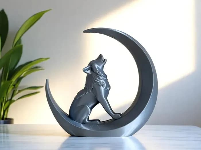 STL - Figura de lobo aullando a la luna