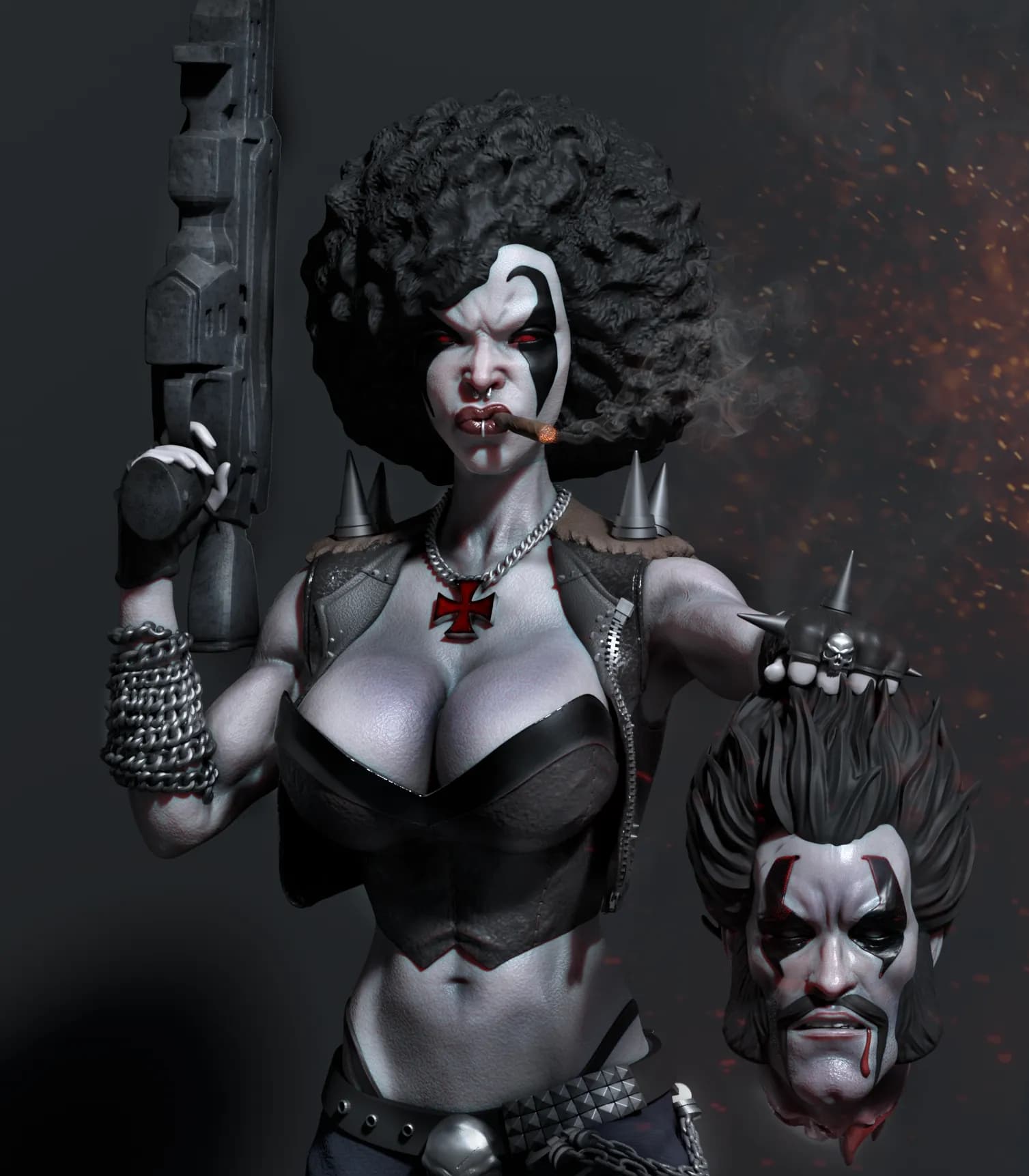 STL - Figura de Lobo femenina render 2