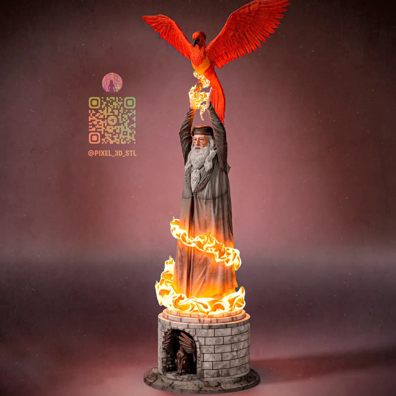 STL - figura de mago con ave fénix render 2