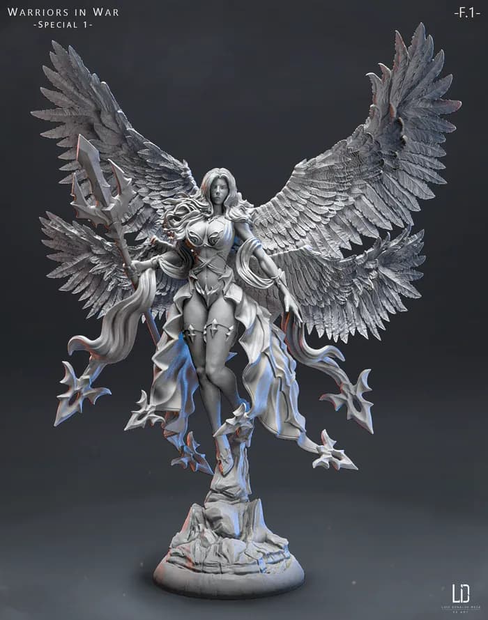 STL - Winged Warrior Angel Figure