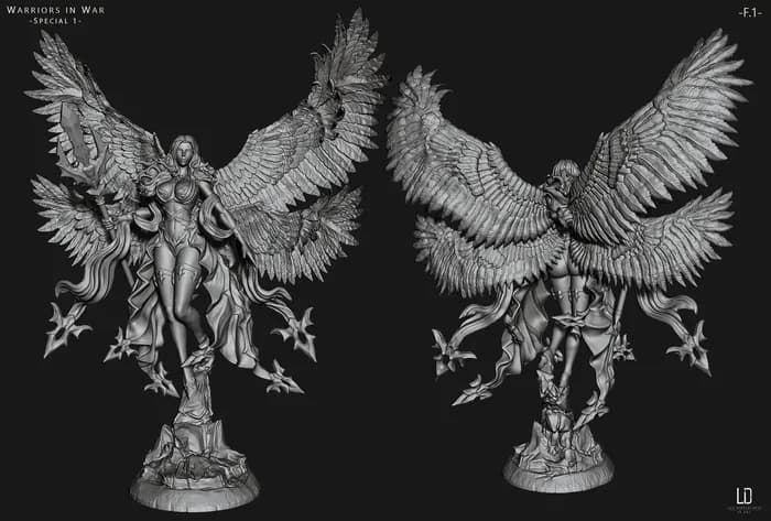 STL - Figura de Ángel Guerrera Alada render 2