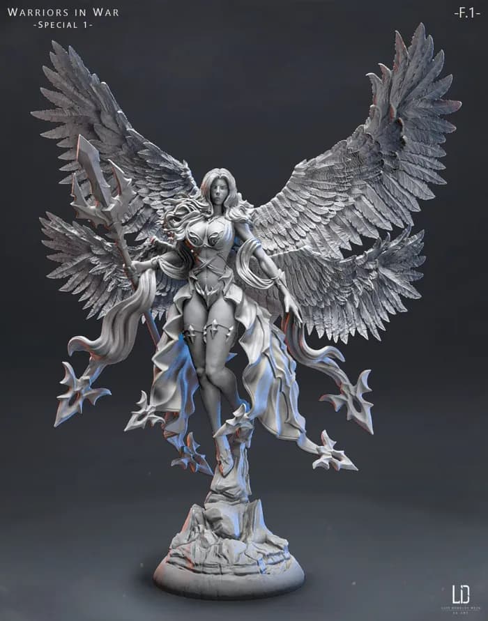 STL - Figura de Ángel Guerrera Alada render 4