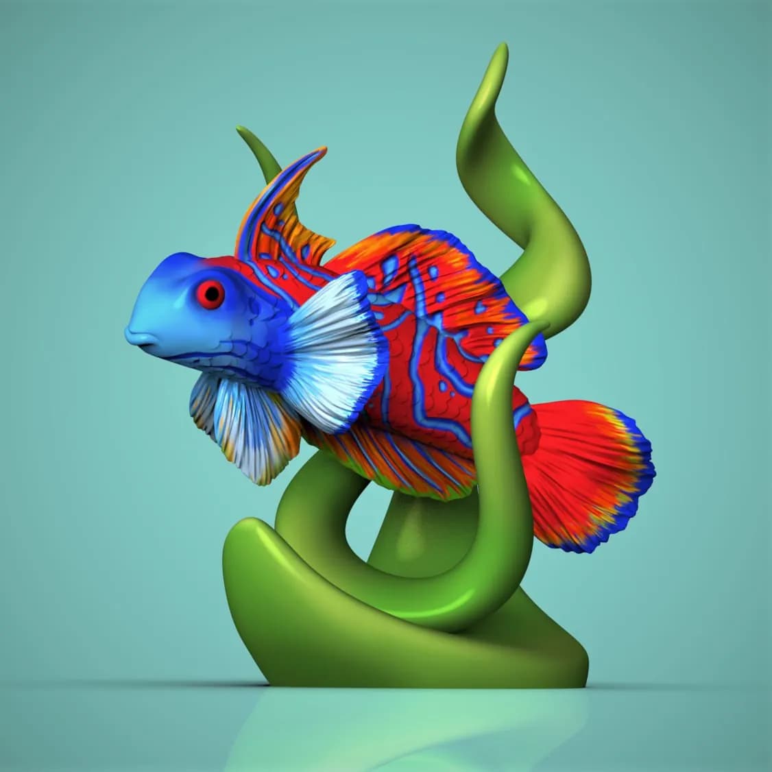 STL - Figura de pez exótico con base render 2