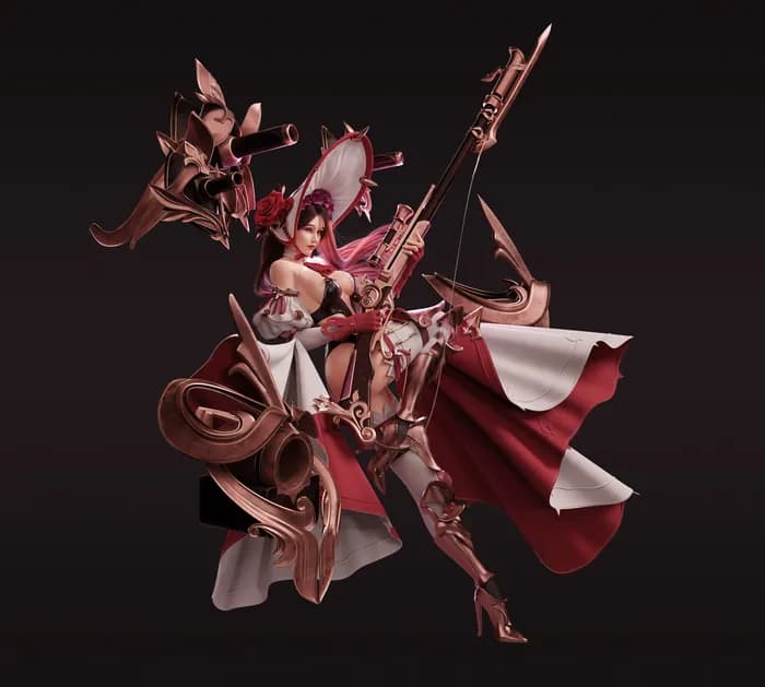 STL - Figura de pistolera elegante render 2