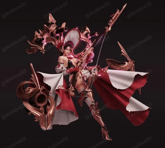 STL - Figura de pistolera elegante render 4