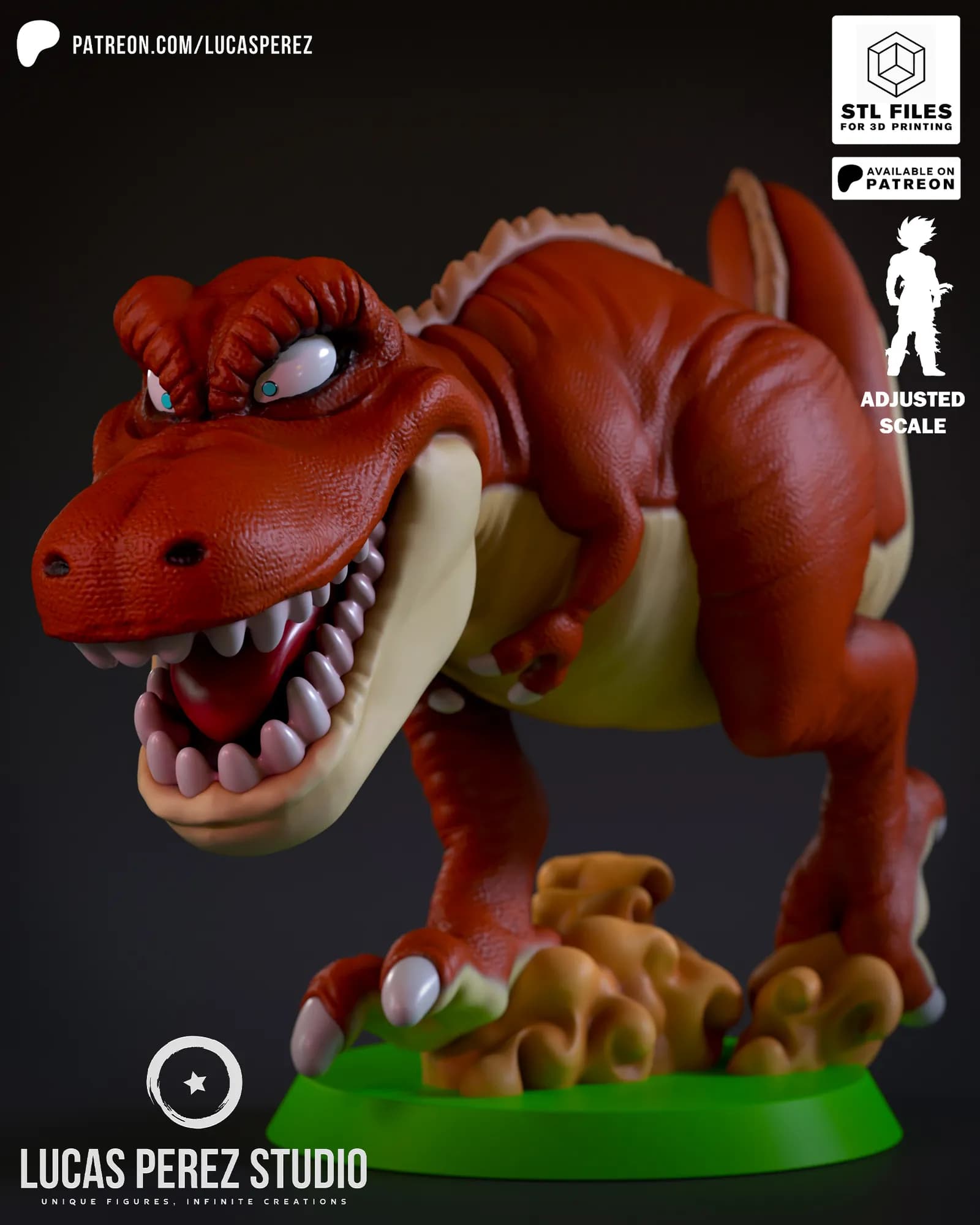 STL - Figura de Rex estilo cartoon render 2