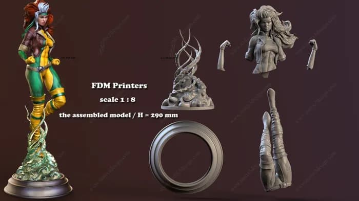 STL - Figura de Rogue de X Men render 4