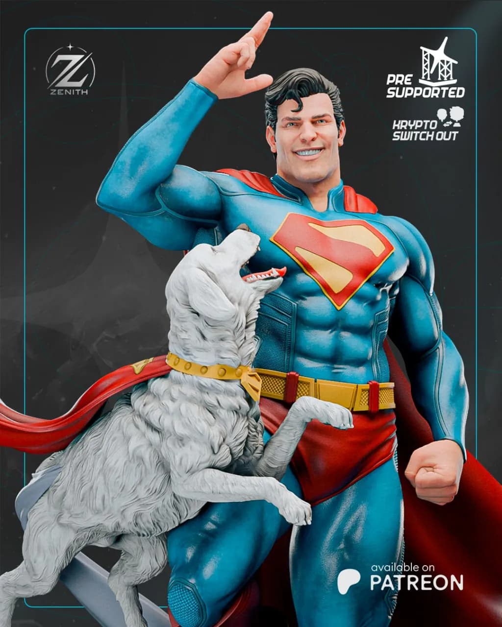 STL - Figura de Superman y Krypto render 2